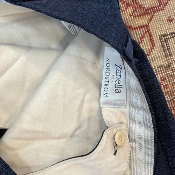 Zanella Todd Relaxed Fit Flat Front Solid Wool Dress Pants Blue size 33